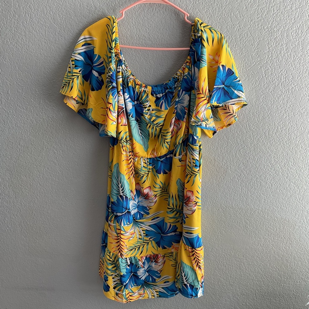 SHEIN Yellow and Blue Floral Dress